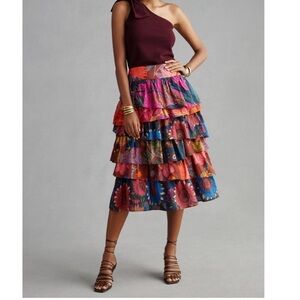 Anthropologie Farm Rio Tiered floral Midi Skirt